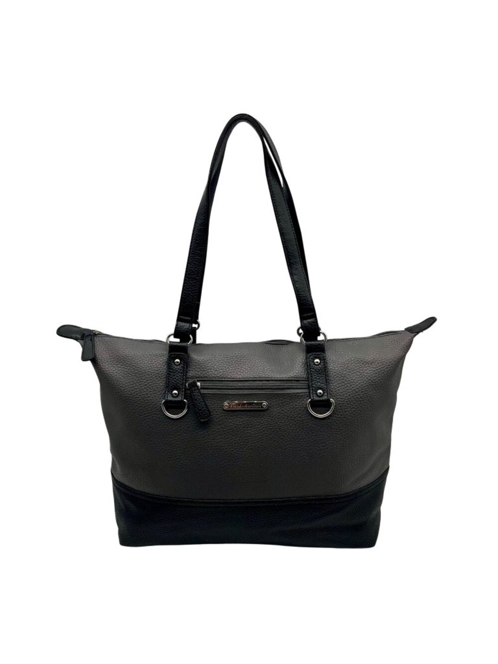Stone Mountain Grey & Black Pebbled Faux Leather Tote Bag